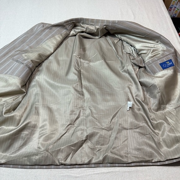 Vintage EJ Samuel 2 Piece Suit + Handkerchief Brown Striped Blazer 46R Pant 40R - Picture 4 of 15